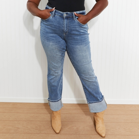 SOLD OUT! Judy Blue Lennon Full Size Wide Cuff Straight Leg Jeans - Picture 10 of 12